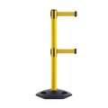 Montour Line Stanchion Dual Belt Barr. Rubber Base Yellow Post 11ft.Lt Grn Belt MSR630D-YW-LGN-110